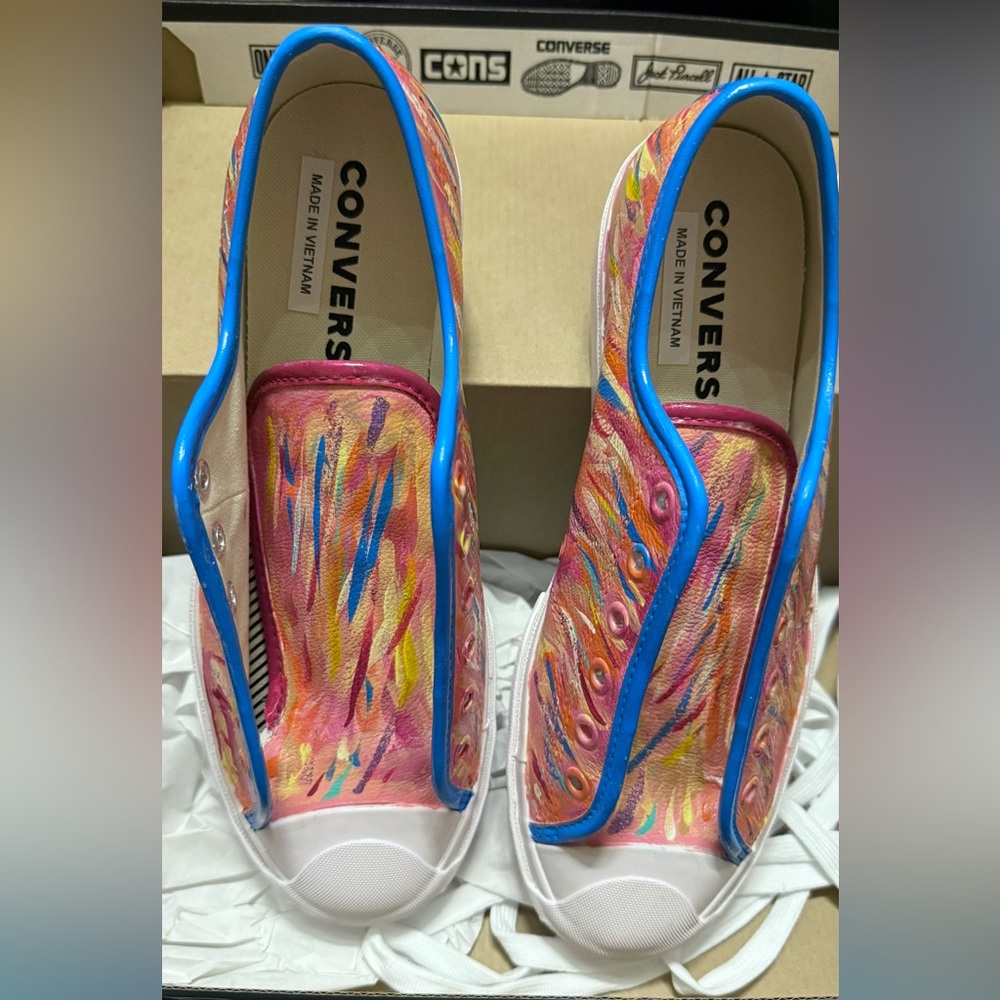 Converse Jack Purcell Leather sneakers- hand painted- never worn